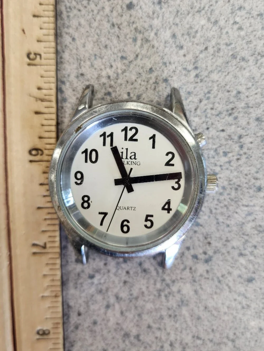 Vintage Silver Tone Talking Watch Head Oversized Easy Read Dial Low Vision Blind